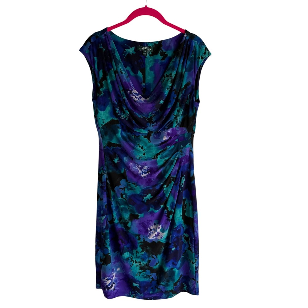LAUREN RALPH LAUREN Vibrant Purple Teal Jewel Tone Ladies Sheath Dress,‎ 12